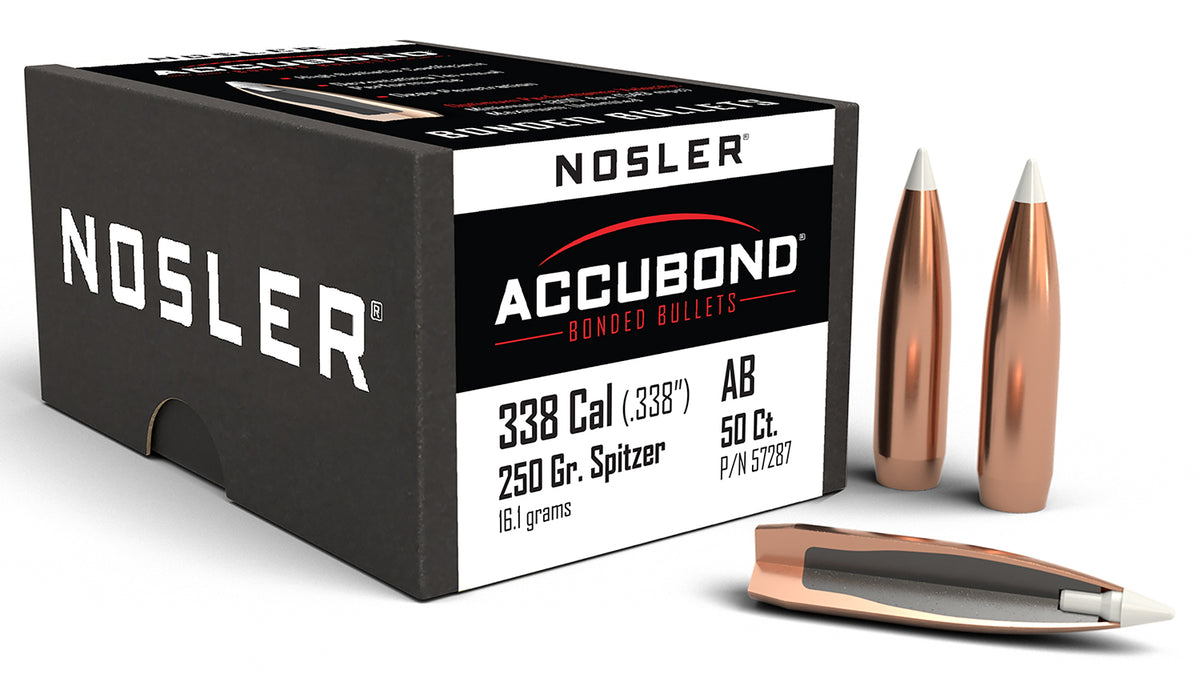 Nosler AccuBond .338 Caliber 250 Grain Polymer Tip Spitzer Bullets 50/Box
