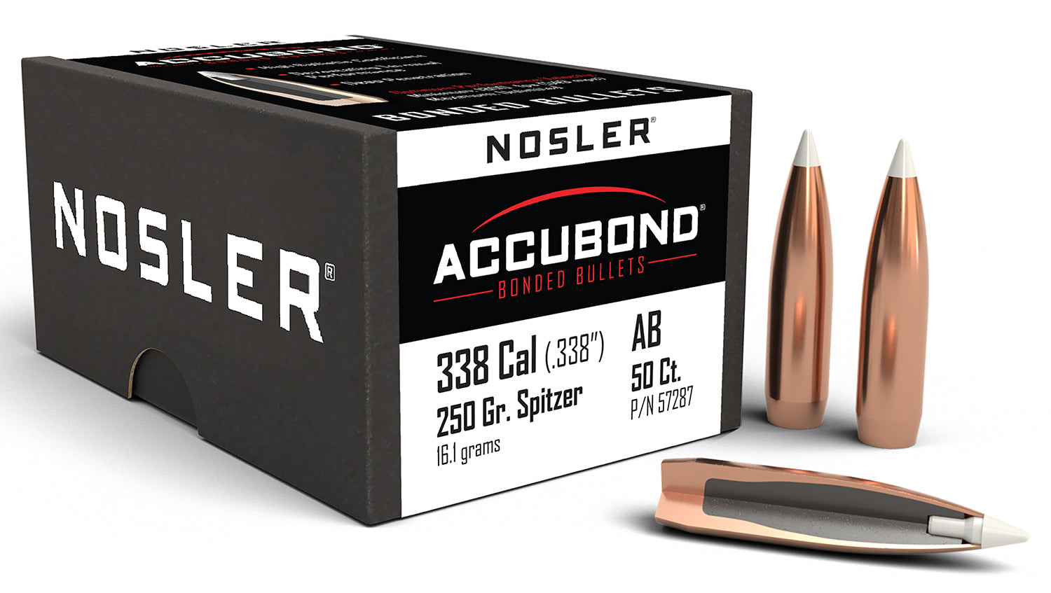 Nosler AccuBond .338 Caliber 250 Grain Polymer Tip Spitzer Bullets 50/Box