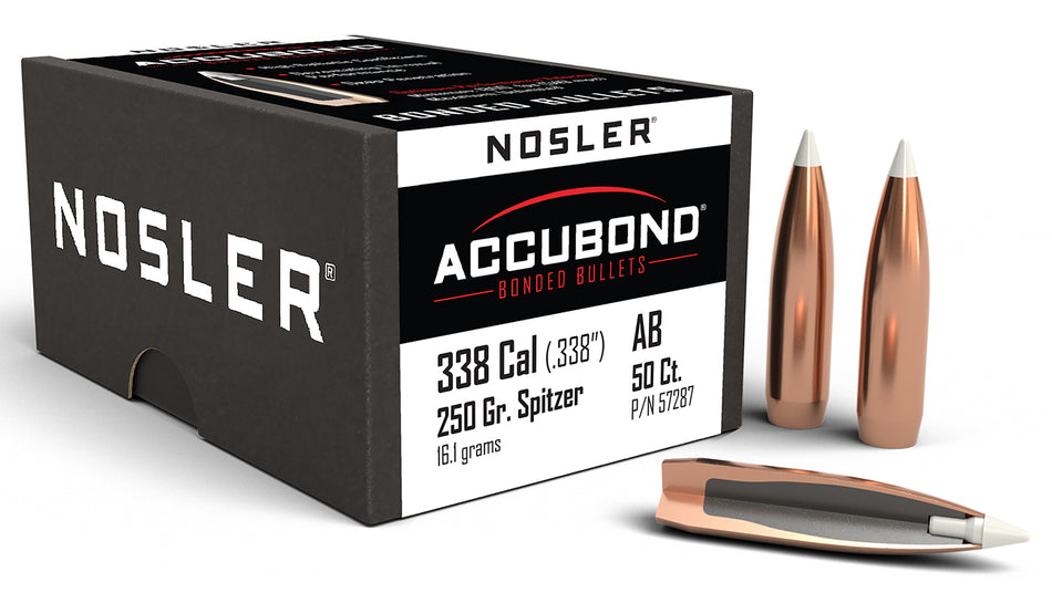 Nosler AccuBond .338 Caliber 250 Grain Polymer Tip Spitzer Bullets 50/Box