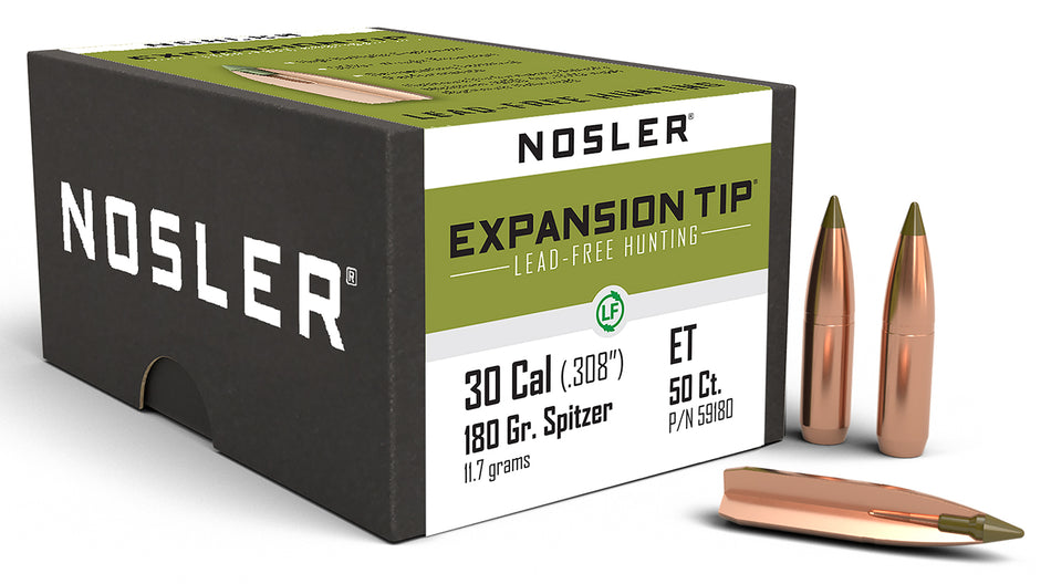 Nosler E-Tip Lead-Free .30 Caliber 180 Grain Spitzer Bullets 50/Box