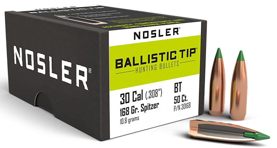 Nosler Ballistic Tip .30 Caliber 168 Grain Color-Coded Spitzer Bullets 50/Box