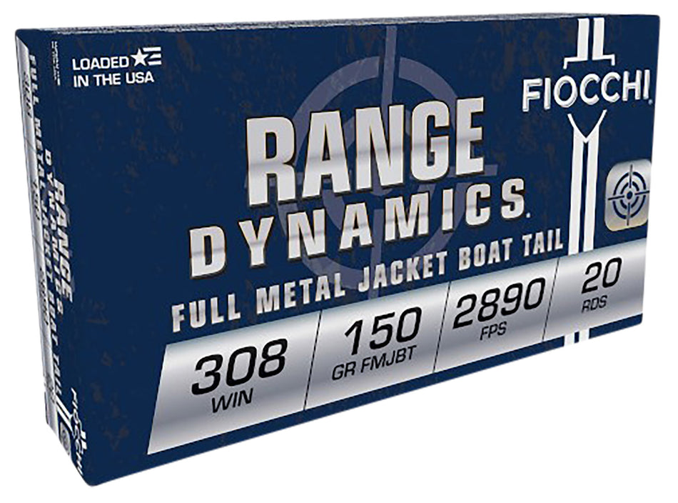 Fiocchi .308 Win / 7.62x51mm 308A Range Dynamics, Range Dynamics Full Metal Jacket, Full Metal Jacket Boat Tail FMJFMJBT 150 Grain