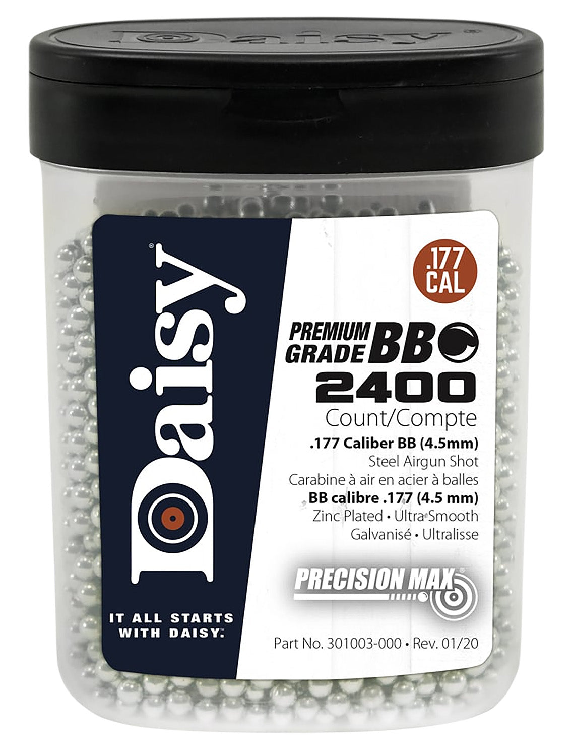 Daisy 980024446 PrecisionMax Premium .177 Caliber Zinc-Plated Steel BB 2400 Per Bottle