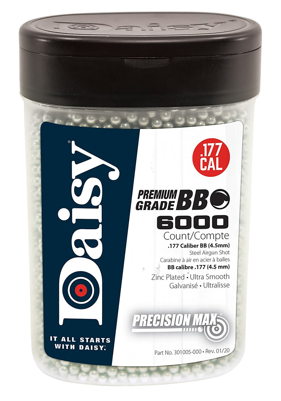 Daisy 980060444 PrecisionMax Premium .177 Caliber Zinc-Plated Steel BB 6000 Per Bottle