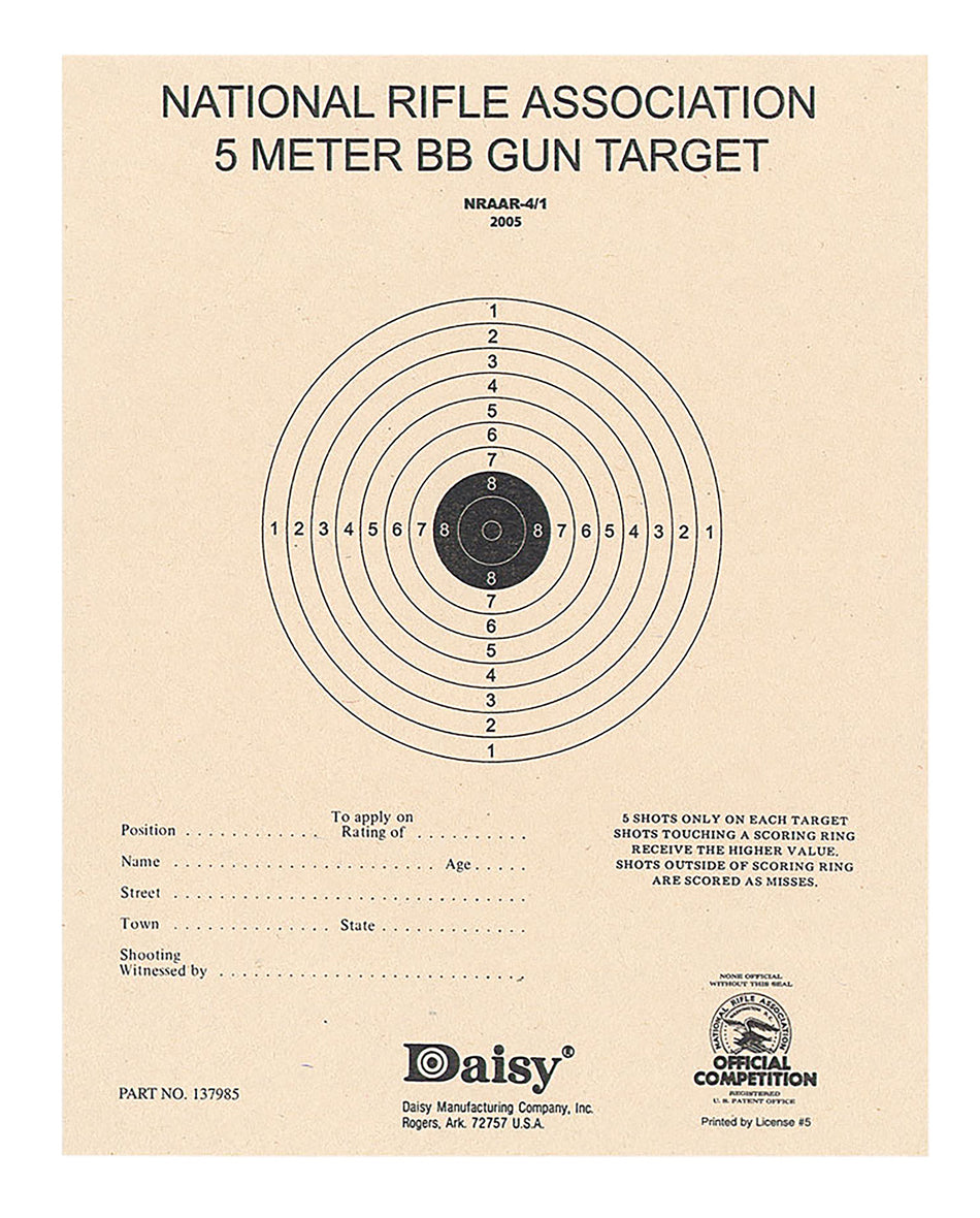 Daisy NRA 5-Meter Air Rifle Hanging Paper Bullseye Targets, 50-Count