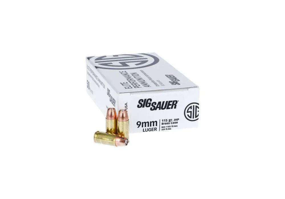 Sig Sauer 9mm Luger / Parabellum Handgun Ammo Elite Performance Jacketed Hollow Point JHP 115 grain 