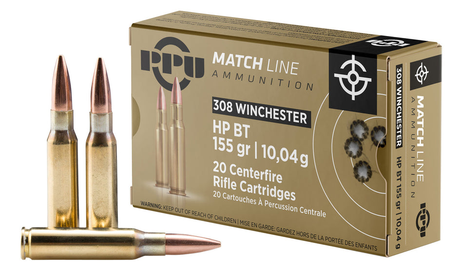 Prvi Partizan .308 Win / 7.62x51mm PPM3081 Match Hollow Point Boat Tail HPBT 155 Grain