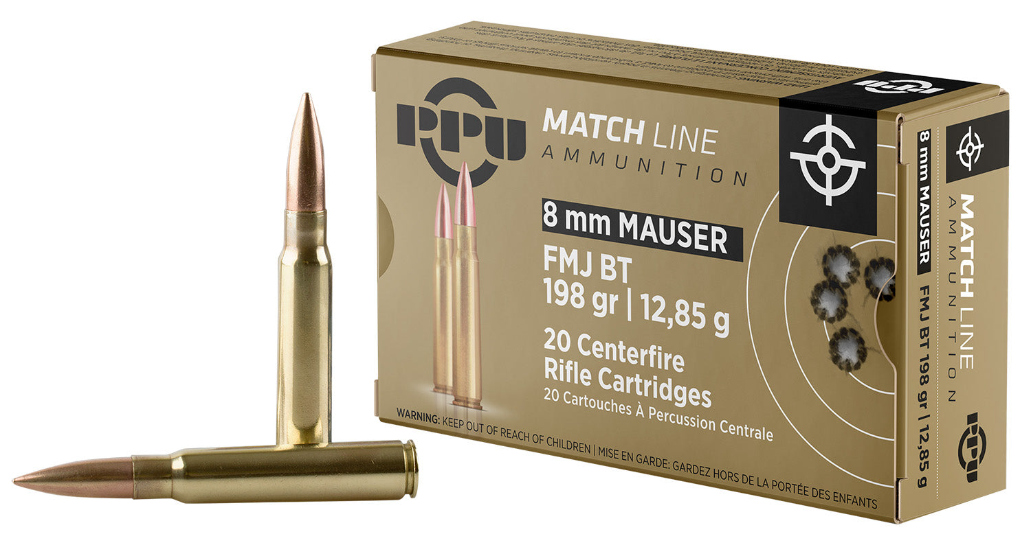 Prvi Partizan 8mm Mauser PPM8 Match Full Metal Jacket Boat Tail FMJBT 200 Grain