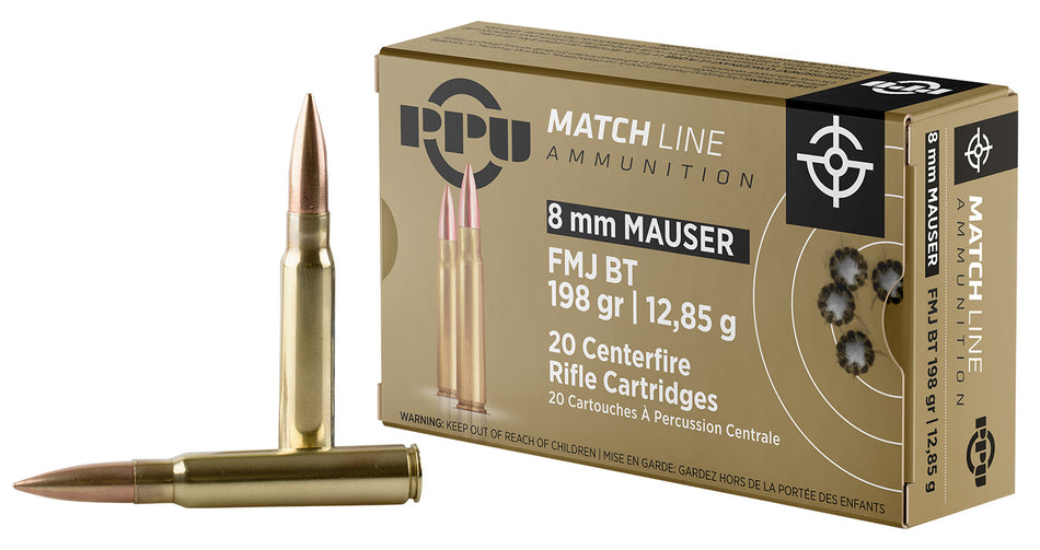 Prvi Partizan 8mm Mauser PPM8 Match Full Metal Jacket Boat Tail FMJBT 200 Grain