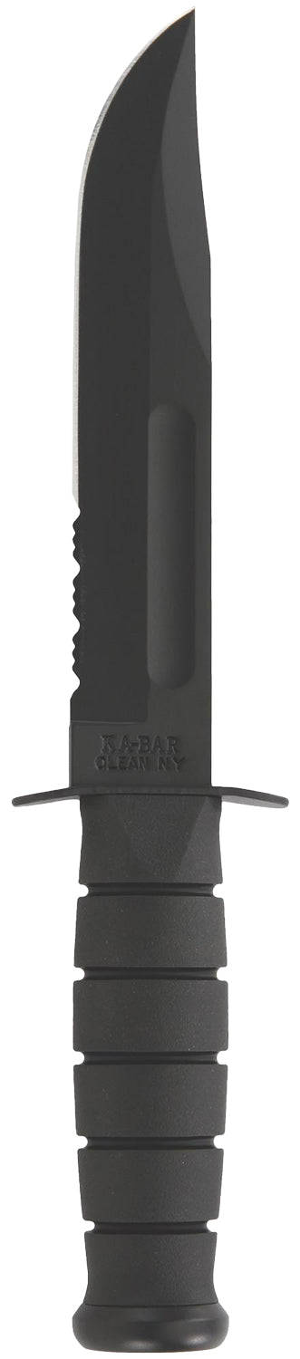 Ka-Bar 1214 Fighting Utility Fixed Blade 7" Serrated Black 1095 Cro-Van, Black Kraton Handle & MOLLE Sheath