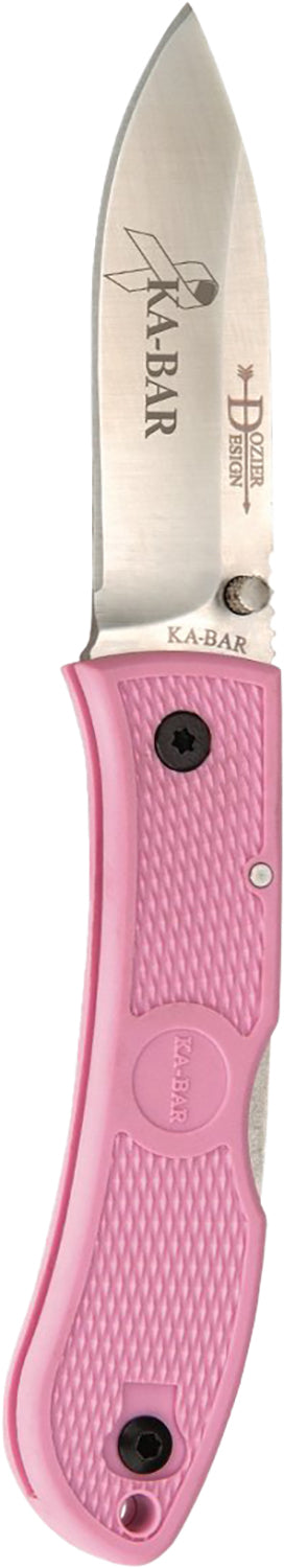Ka-Bar 4062PK Dozier Folding Hunter 3" Plain Satin AUS-8A SS Blade, Pink Zytel Handle & Pocket Clip