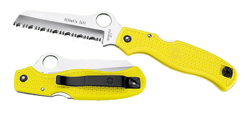 Spyderco Atlantic Salt C89SYL 3.69" Serrated Sheepsfoot H2 Steel Blade Yellow FRN Handle Folding Knife