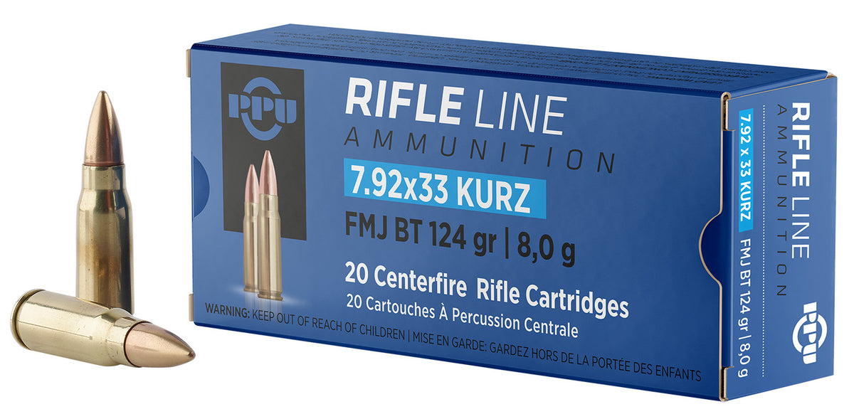 Prvi Partizan 7.9x33mm Kurz PP7K Metric Rifle Full Metal Jacket Boat Tail FMJBT 124 Grain