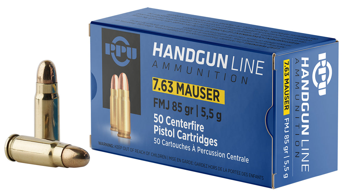 Prvi Partizan 7.63×25mm Mauser PPH763 8605003813217 Full Metal Jacket FMJ 85 Grain