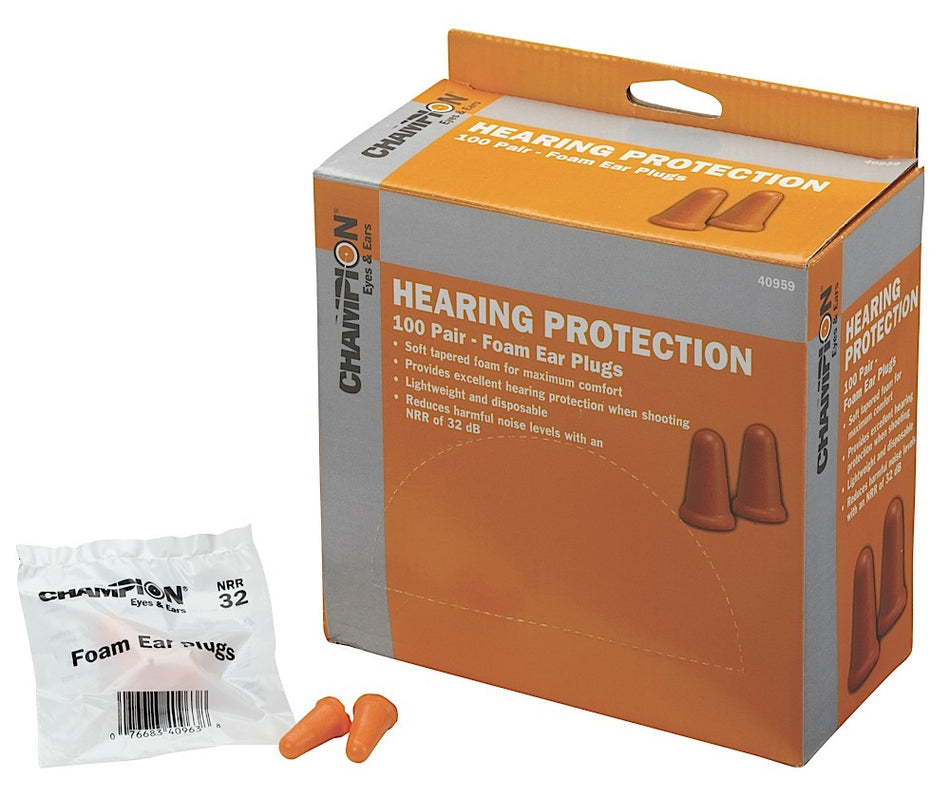 Champion 40959 Molded Foam Hearing Protection Ear Plugs 32 dB In the Ear Orange 100 Pairs