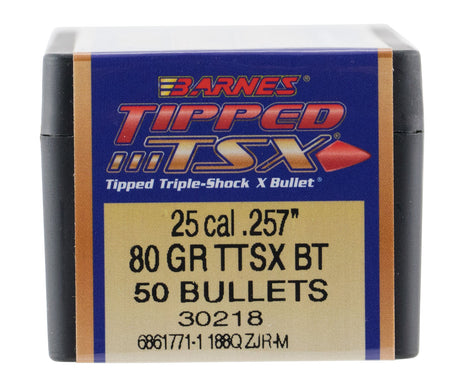 Barnes Bullets Tipped TSX 25 Caliber 80gr Boat Tail 50-Count Box