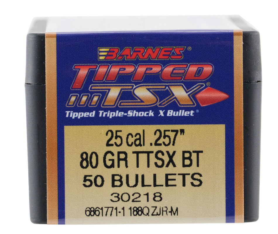 Barnes Bullets Tipped TSX 25 Caliber 80gr Boat Tail 50-Count Box