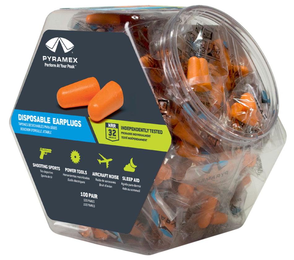 Pyramex PYDP1000BN Foam Earplugs 32 dB In-Ear Hearing Protection, Orange, 100 Pair