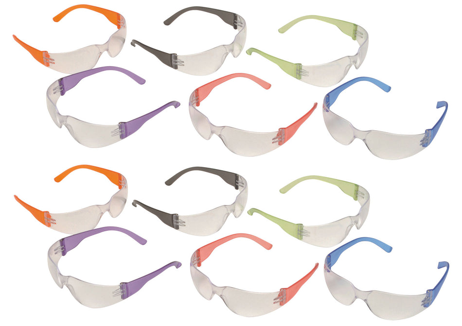 Pyramex Intruder S4110SMP Adult Clear Anti-Scratch Lens Assorted Color Temple Safety Glasses 12 Pair