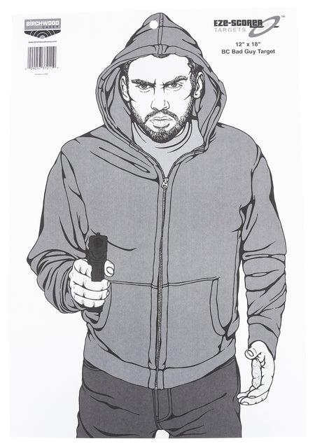 Birchwood Casey 37011 EZE-Scorer Bad Guy Silhouette Paper Hanging Target 12"x18" 100 Pack