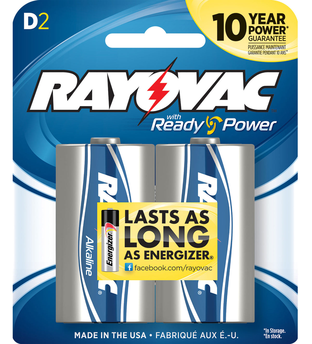 Rayovac D High Energy Alkaline Battery Pack 1.5 Volts 2 Count