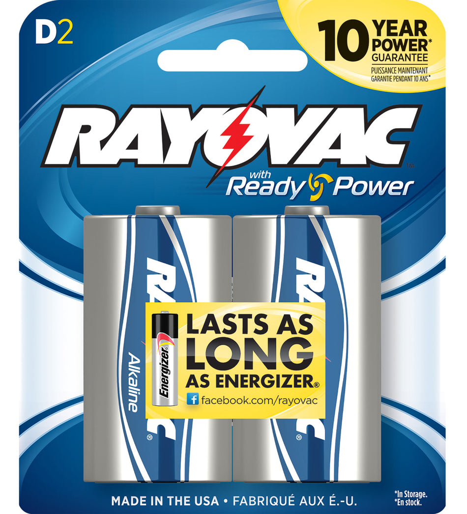 Rayovac D High Energy Alkaline Battery Pack 1.5 Volts 2 Count