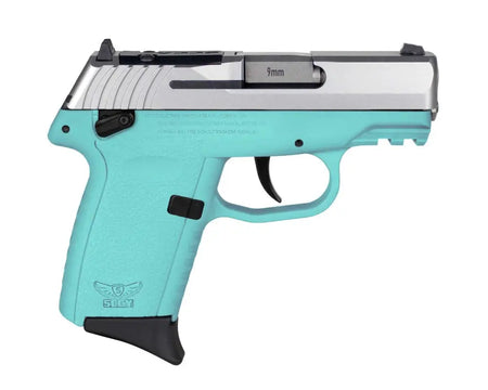 SCCY CPX1TTSBRDRG3 9mm Pistol - Two-Tone/Sky Blue Grip, Manual Safety