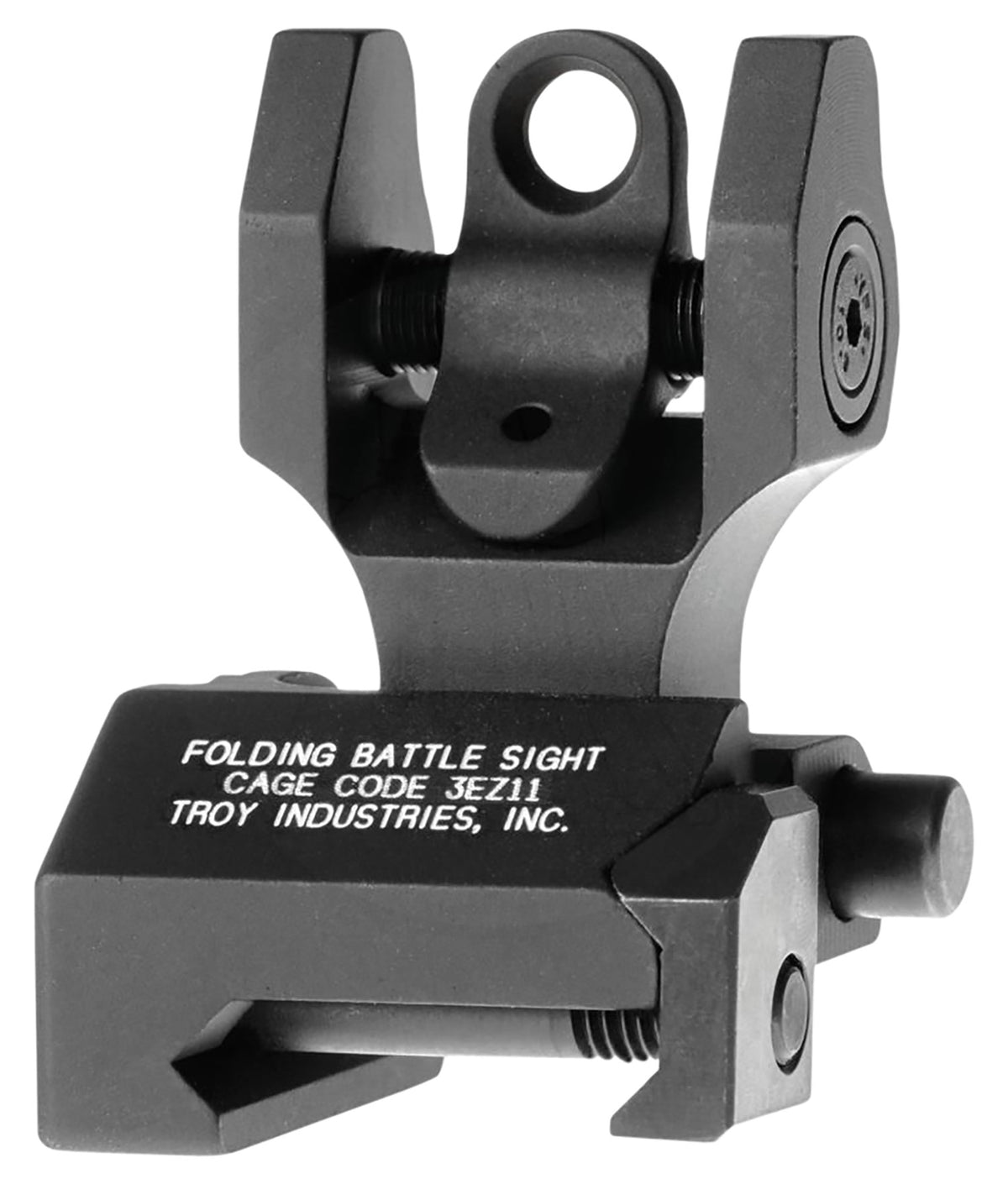 Troy Ind Folding Rear BattleSight Round Aperture Black Hardcoat Anodized for AR-15 Flat Top
