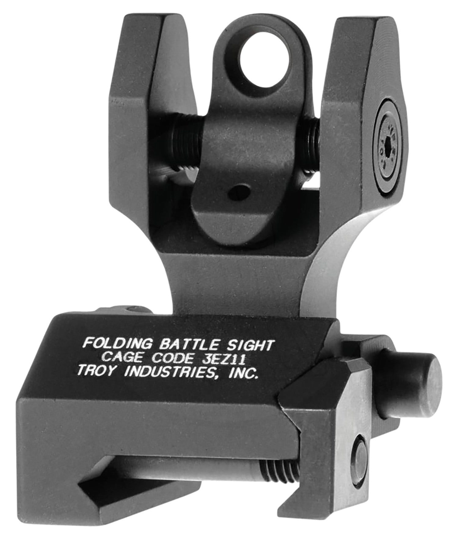 Troy Ind Folding Rear BattleSight Round Aperture Black Hardcoat Anodized for AR-15 Flat Top