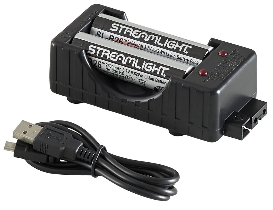 Streamlight 22010 Black Dual-Bay 18650 Li-ion Battery Charger w/Batteries