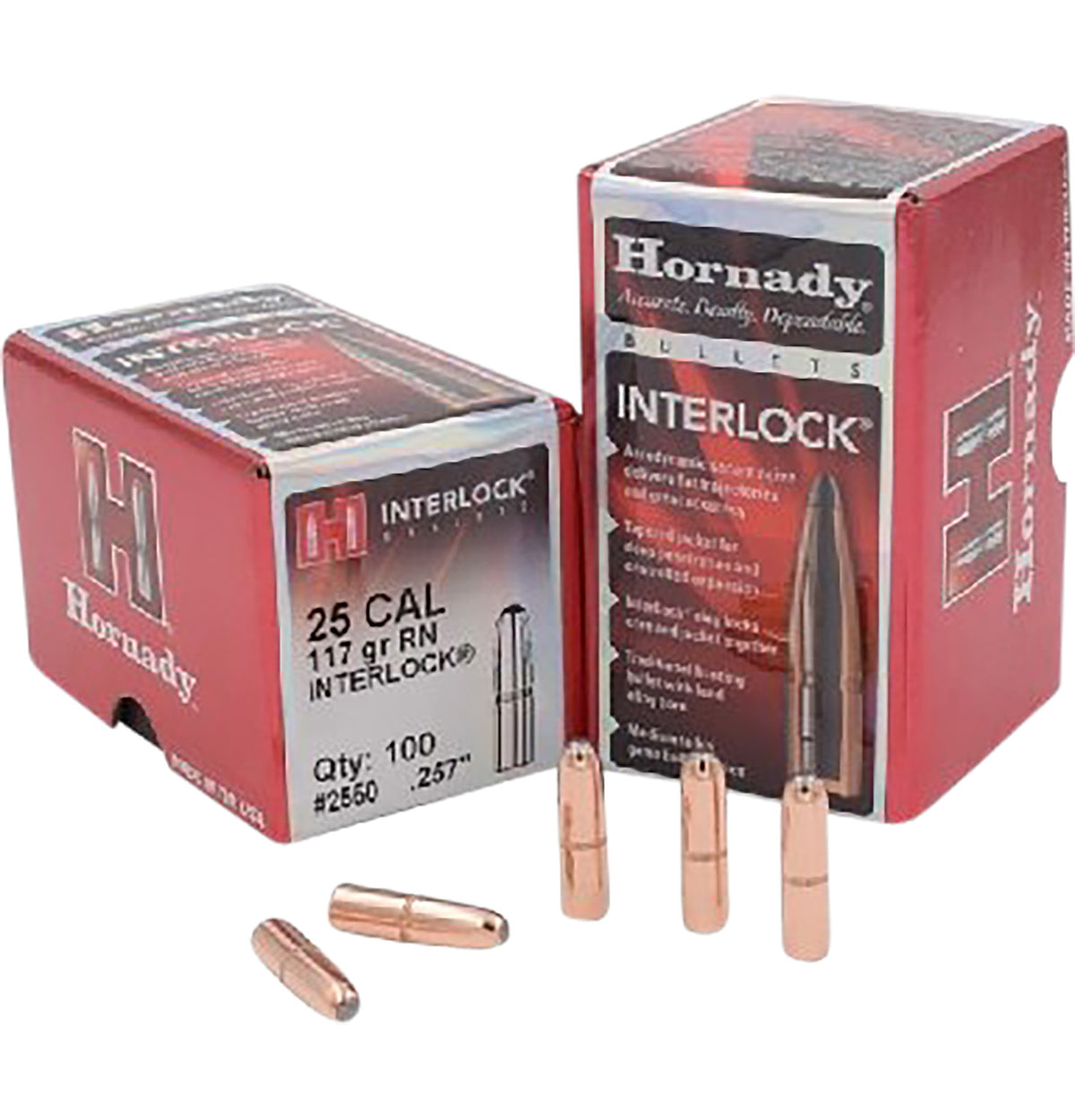 Hornady InterLock .257 117 gr Traditional Lead Tip Hunting Bullet 100 Per Box