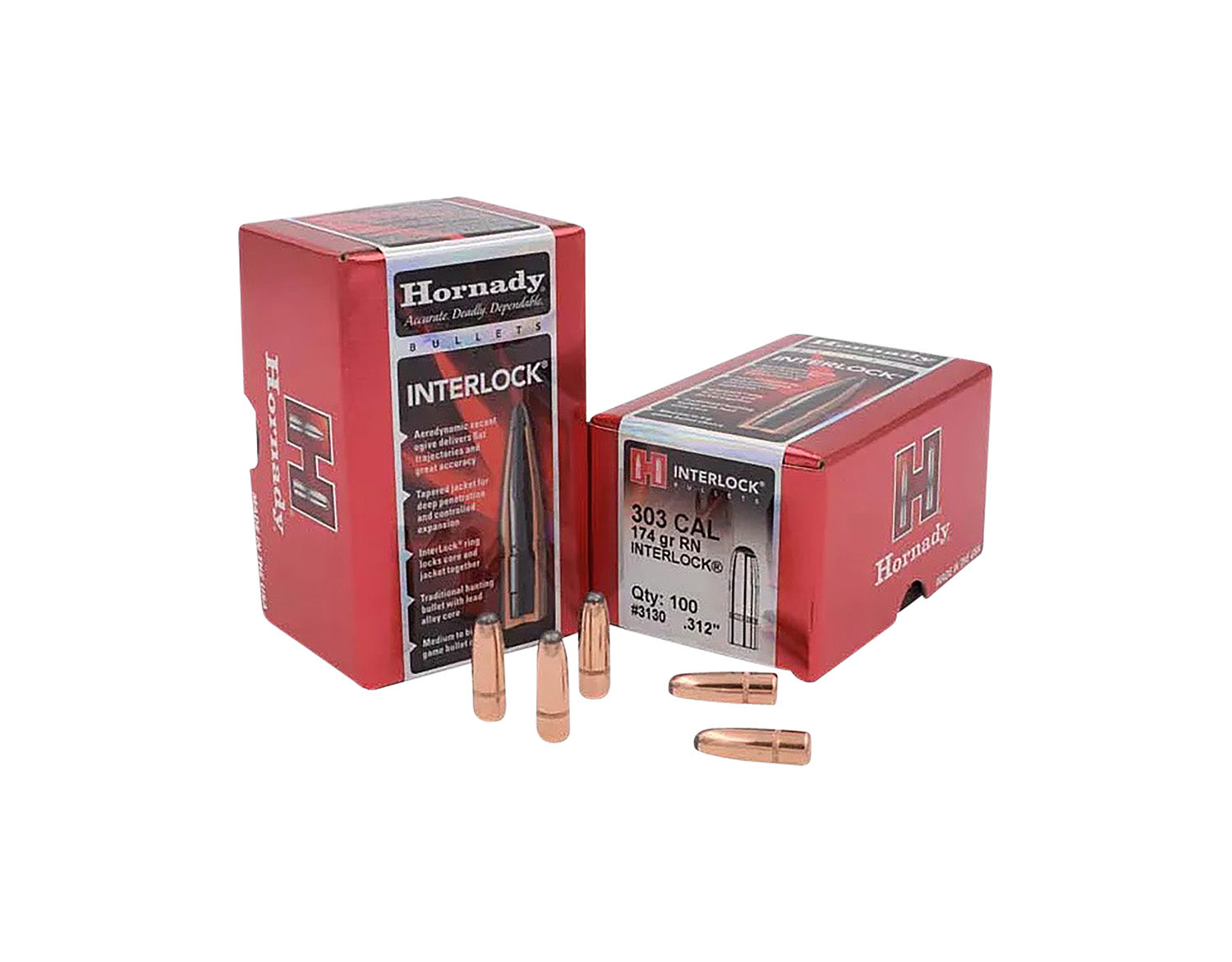 Hornady InterLock .312 174 gr Traditional Lead Tip Rifle Bullet 100 Per Box