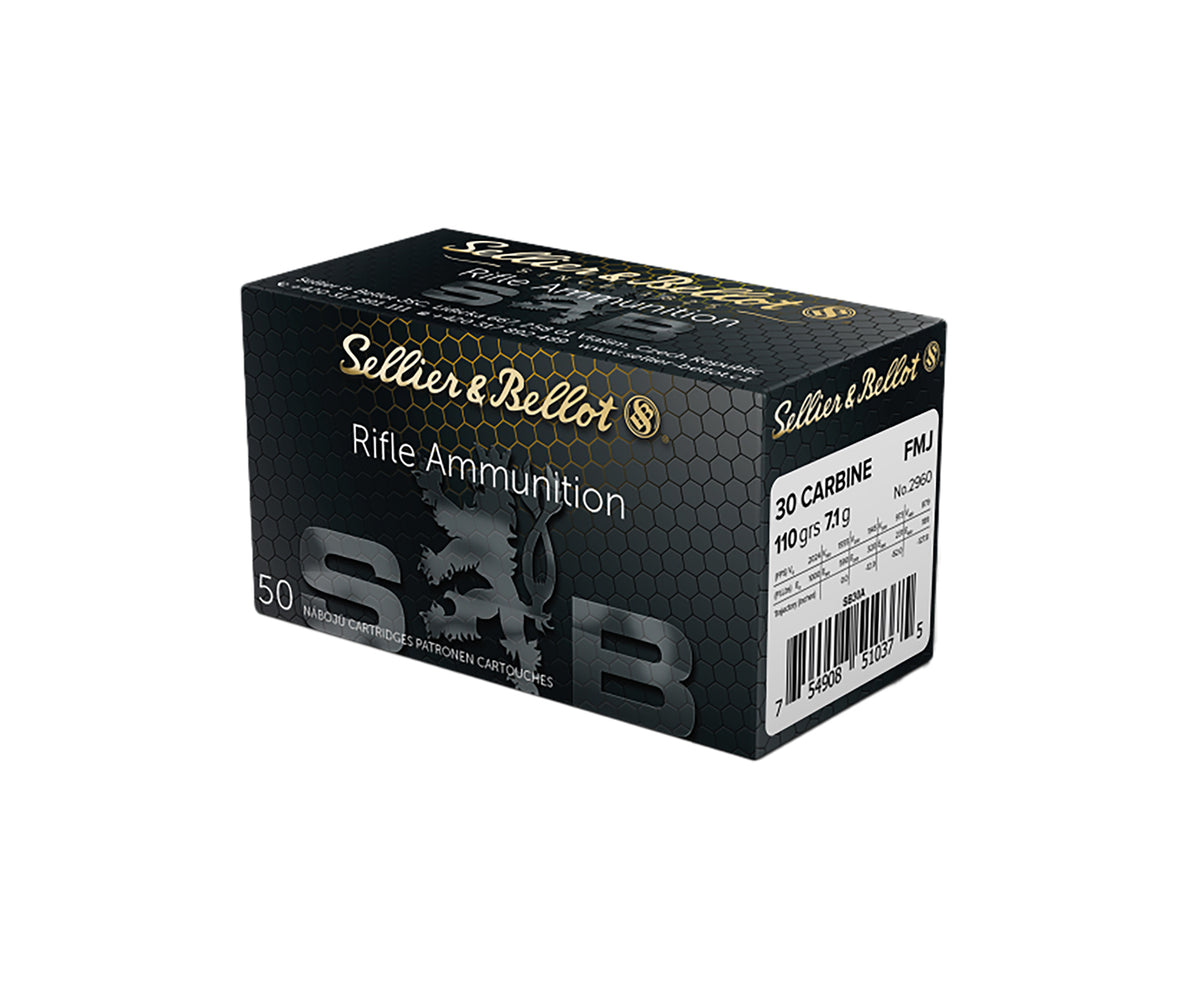 Sellier and Bellot .30 Carbine Rifle Ammo  Full Metal Jacket FMJ 110 grain 