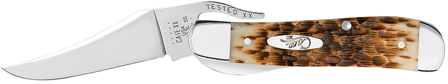 Case RussLock Folding Liner Lock Knife 2.70" Clip Mirror Polish Tru-Sharp Stainless Amber Bone Handle