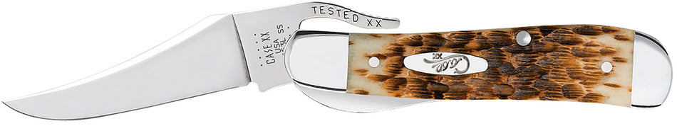 Case RussLock Folding Liner Lock Knife 2.70" Clip Mirror Polish Tru-Sharp Stainless Amber Bone Handle