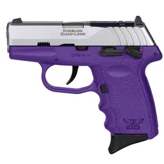 SCCY CPX4TTPURDR .380 ACP Pistol, Two-Tone/Purple Grip, D/S Safety