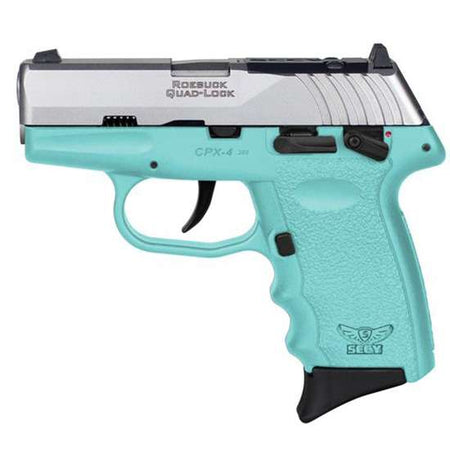 SCCY CPX4TTSBRDR .380 ACP Pistol, Two-Tone/Sky Blue Grip, D/S Safety