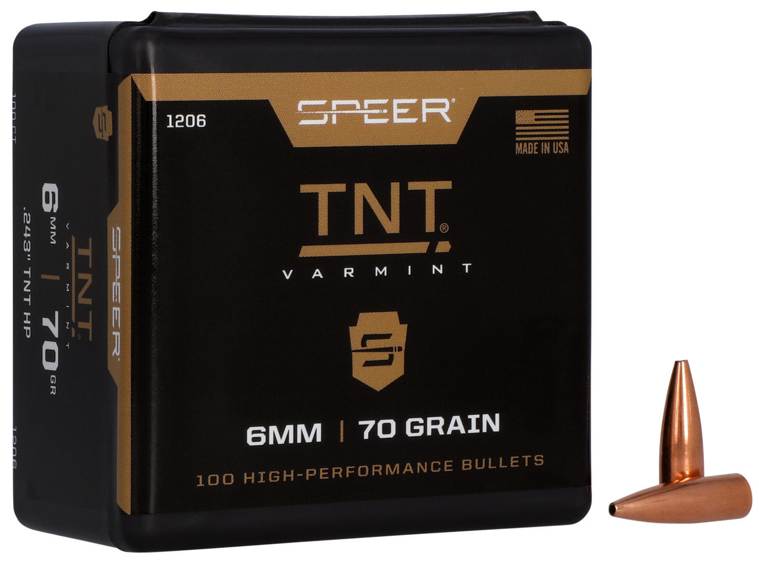 Speer 1206 TNT 6mm Caliber 70 Grain Hollow Point Bullets Box of 100