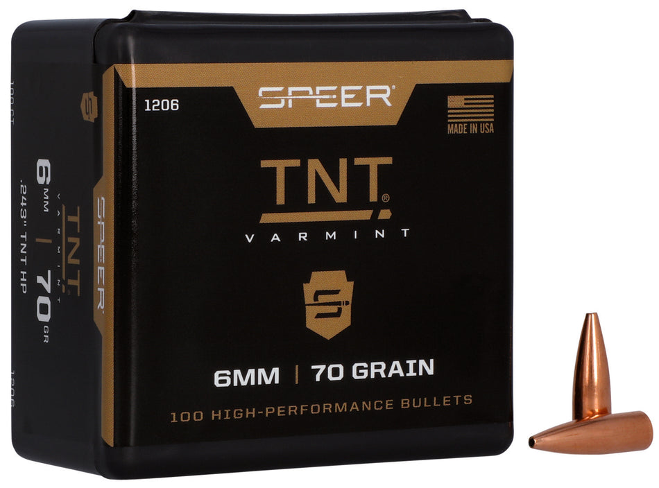 Speer 1206 TNT 6mm Caliber 70 Grain Hollow Point Bullets Box of 100