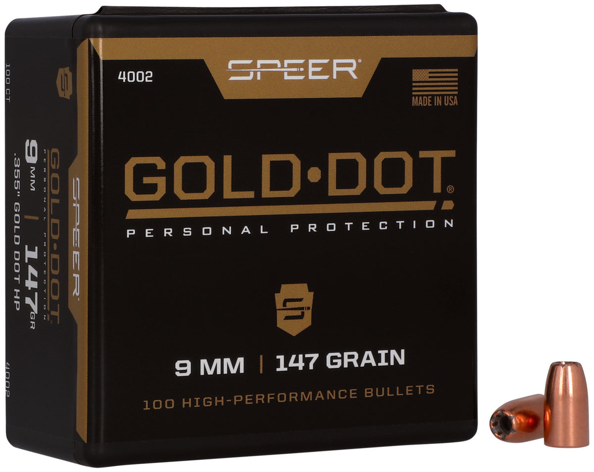 Speer 4002 Gold Dot 9mm 147 Grain Hollow Point Bullets Box of 100