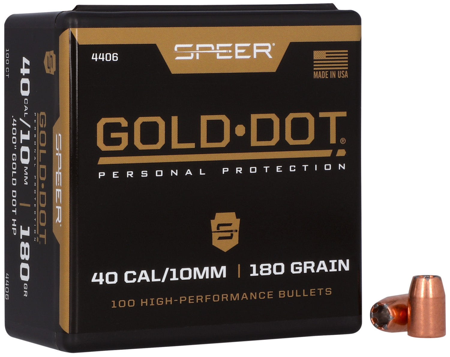 Speer 4406 Gold Dot 40 Caliber 180 Grain Hollow Point Bullets Box of 100