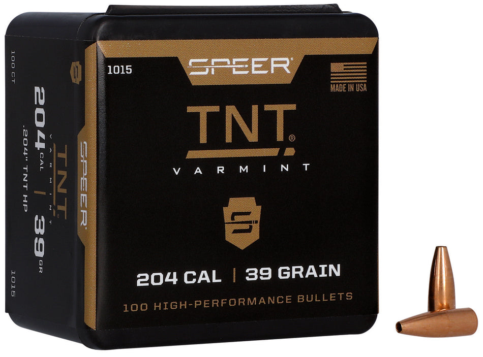 Speer TNT Varmint 204Cal 39gr Jacketed Hollow Point Bullets Box of 100