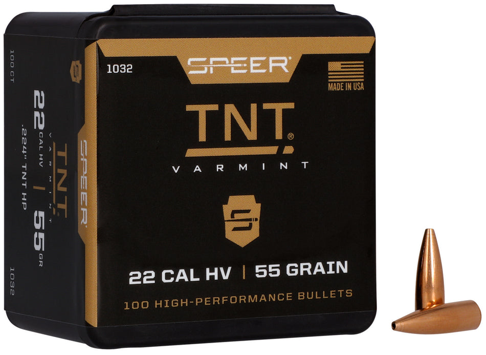 Speer TNT 22Cal 55gr Jacketed Hollow Point Predator Bullets Box of 100
