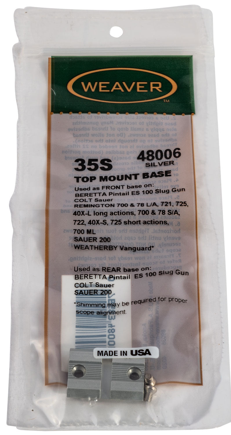 Weaver Mounts Top Mount Base 35S Silver Remington/Ruger/Weatherby