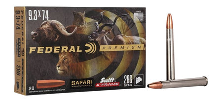 Federal 9.3x72mmR P9374SA Premium Safari Cape-Shok Swift A Frame 286 Grain