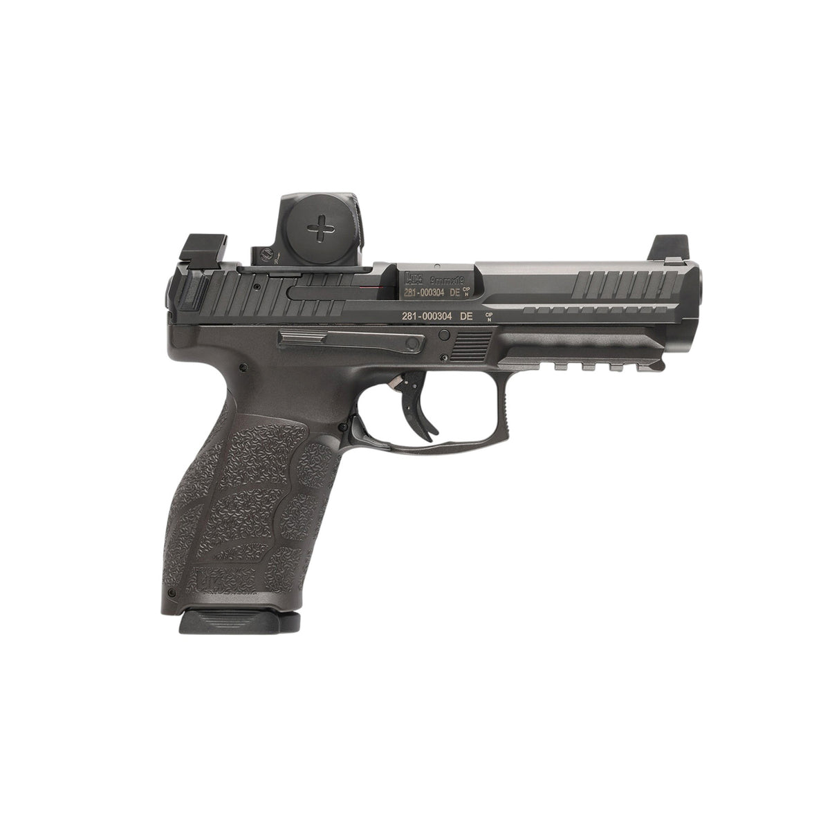 HK 81001352 VP9A1-F Optic-Ready 9mm Luger 10+1, 4.53" Black Barrel & Serrated Slide, Picatinny Rail Frame, Textured Grip, Vortex CCW Cut