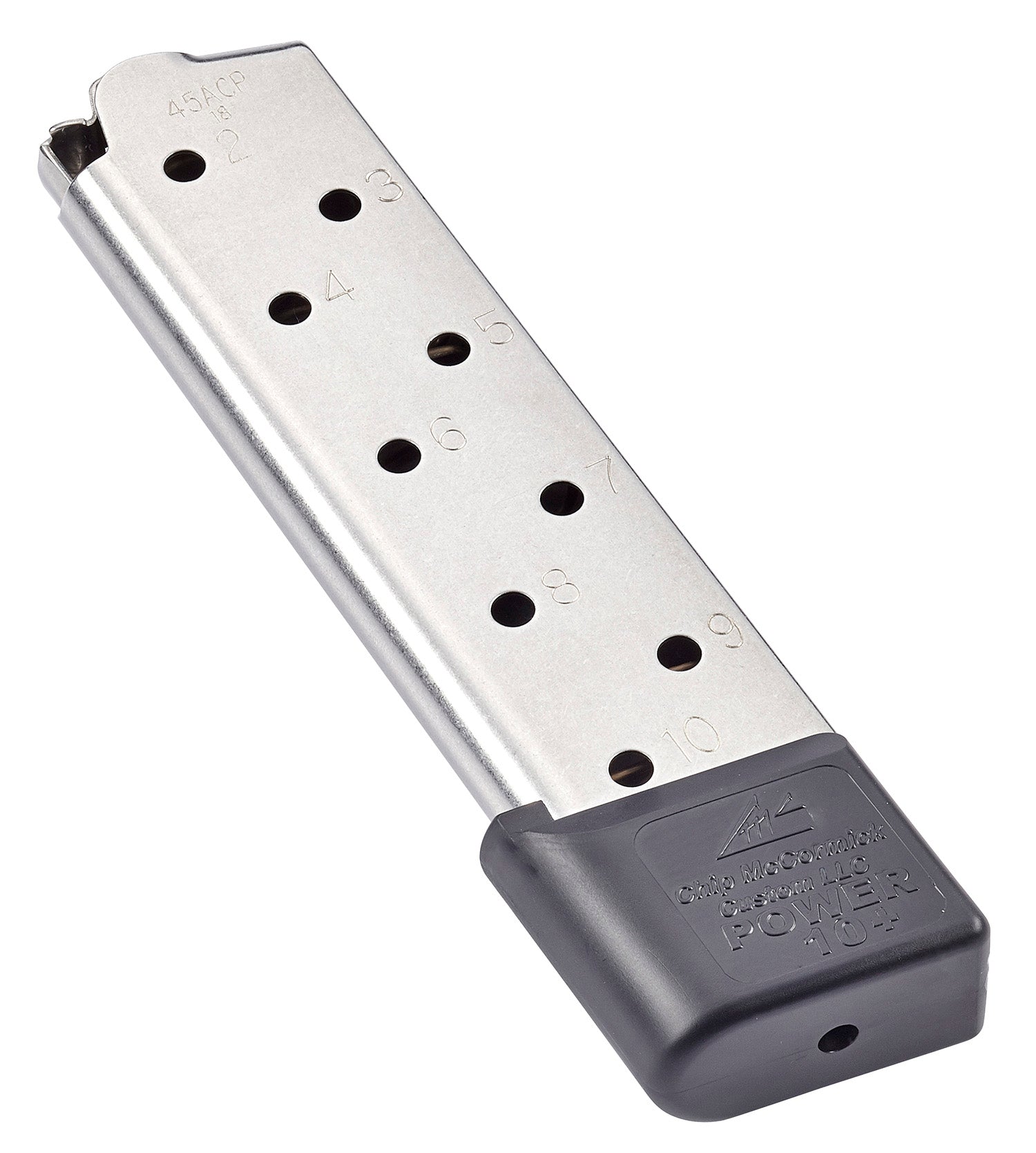 CMC Products Power Mag Plus 10-Round .45 ACP 1911 Government Stainless Steel Magazine with Black Base Pad