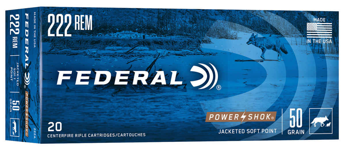 Federal .222 Remington 222A PowerShok Jacketed Soft Point JSP 50 Grain