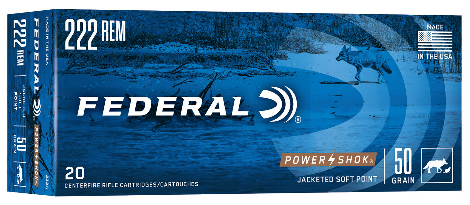 Federal .222 Remington 222A PowerShok Jacketed Soft Point JSP 50 Grain