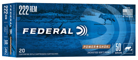Federal .222 Remington 222A PowerShok Jacketed Soft Point JSP 50 Grain